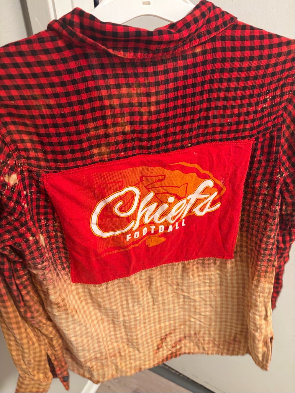 Custom Kansas City Chiefs Bleach Dipped Plannel Flannel Top M - Picture 7 of 7